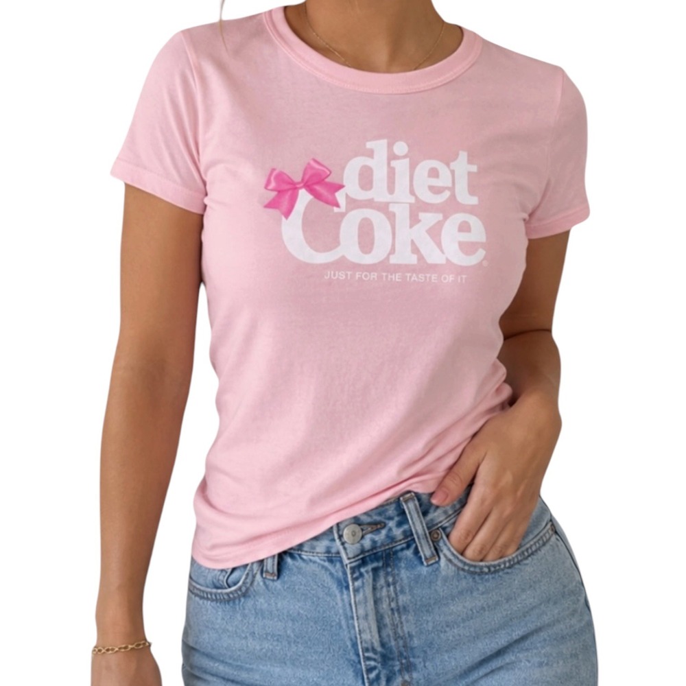 Diet Coke Pink Bow Graphic Tee Coca Cola Coquette Baby Pink Cotton Shirt Medium
